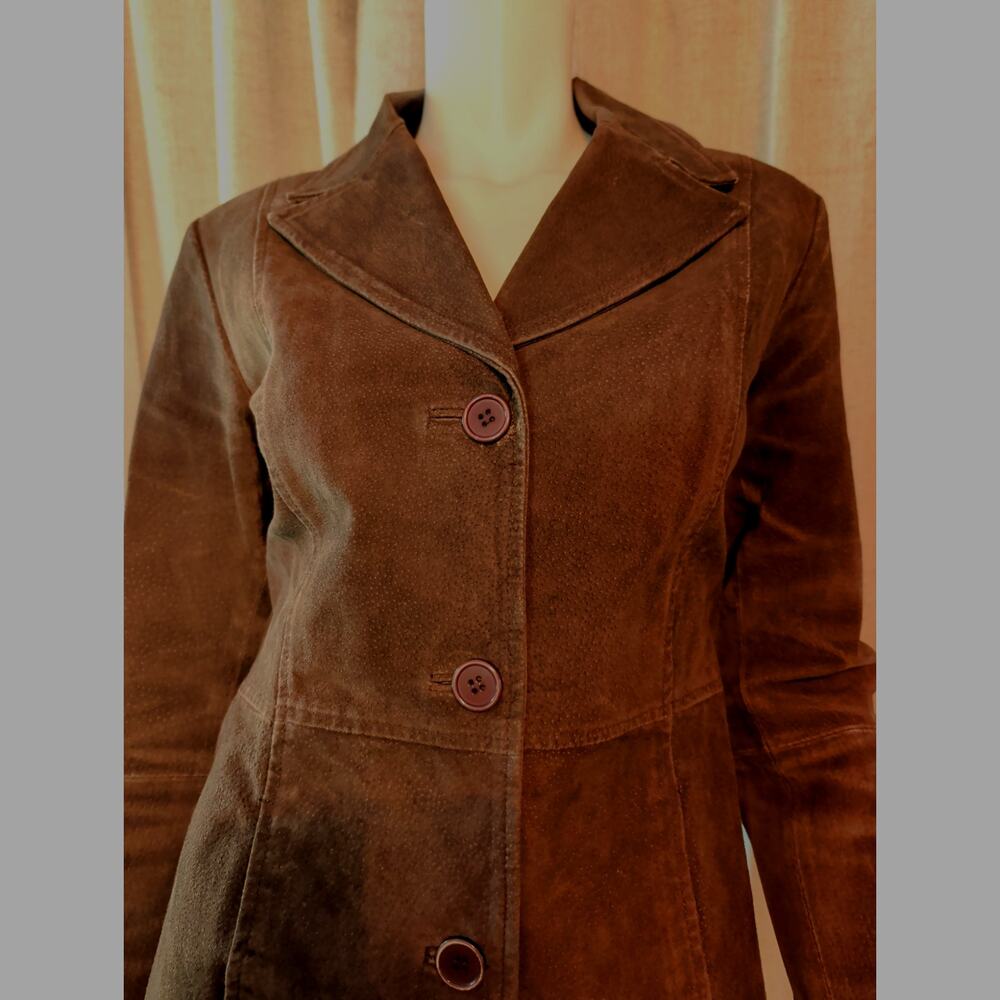 VTG Y2K Misdemeanor Women's Brown Suede Jacket Blazer 3 Button Size M Boho - Picture 2 of 6